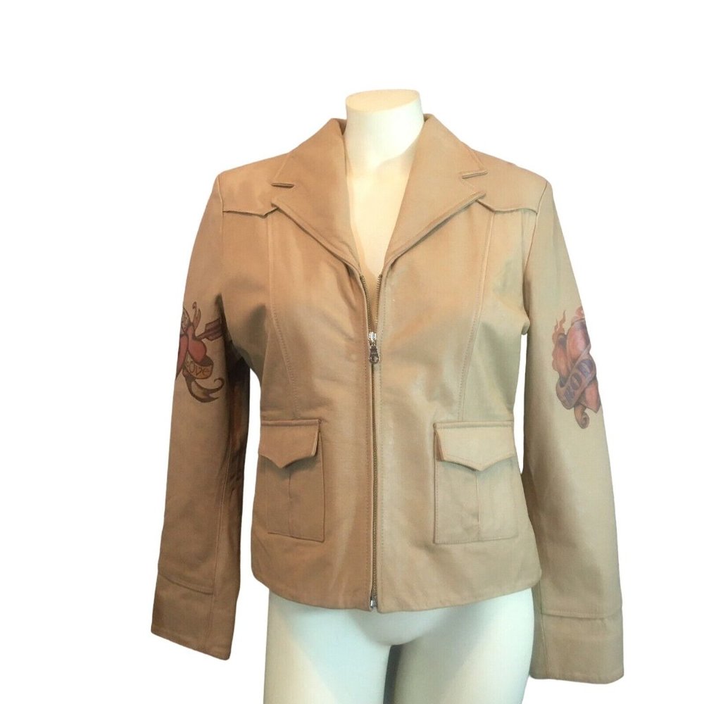 Scully’s Women’s Leather Jacket with Heart and Wings Design Medium